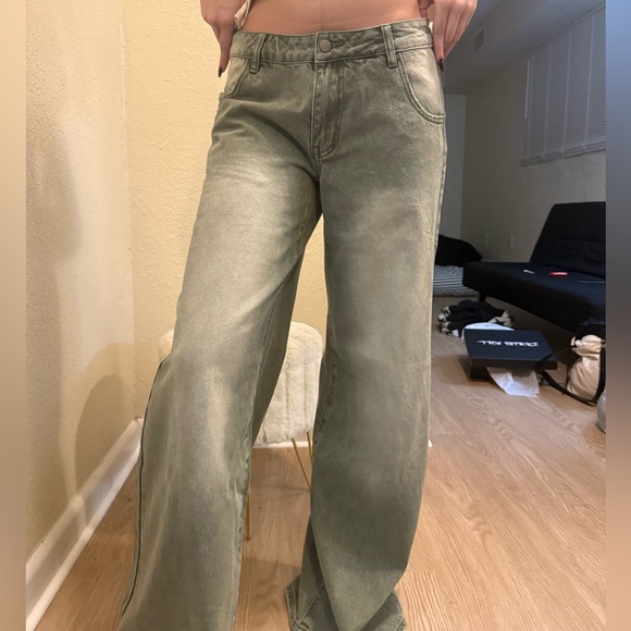 Denim - Stylish Green Wide-Leg Jeans